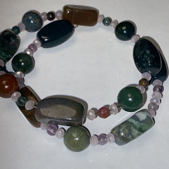 Semi Precious Natural Real Stones Wire Wrap Bracelet - Picture 3 of 6